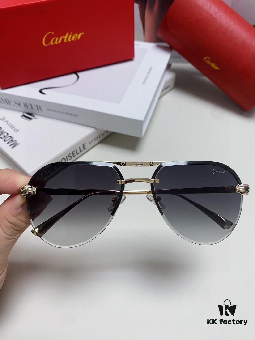 Cartier Unisex Round Frame Sunglasses, Lightweight Metal Aviator Sun Glasses for Men and Women, Luxury Fashion Driving Eyewear