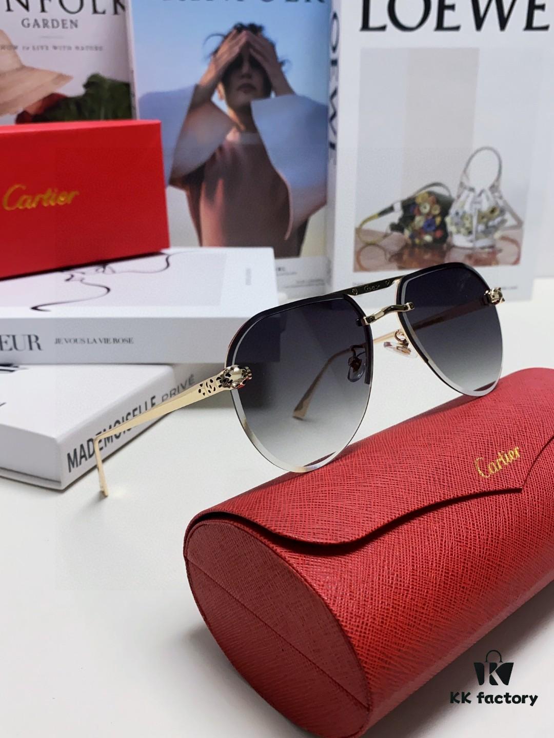 Cartier Unisex Round Frame Sunglasses, Lightweight Metal Aviator Sun Glasses for Men and Women, Luxury Fashion Driving Eyewear