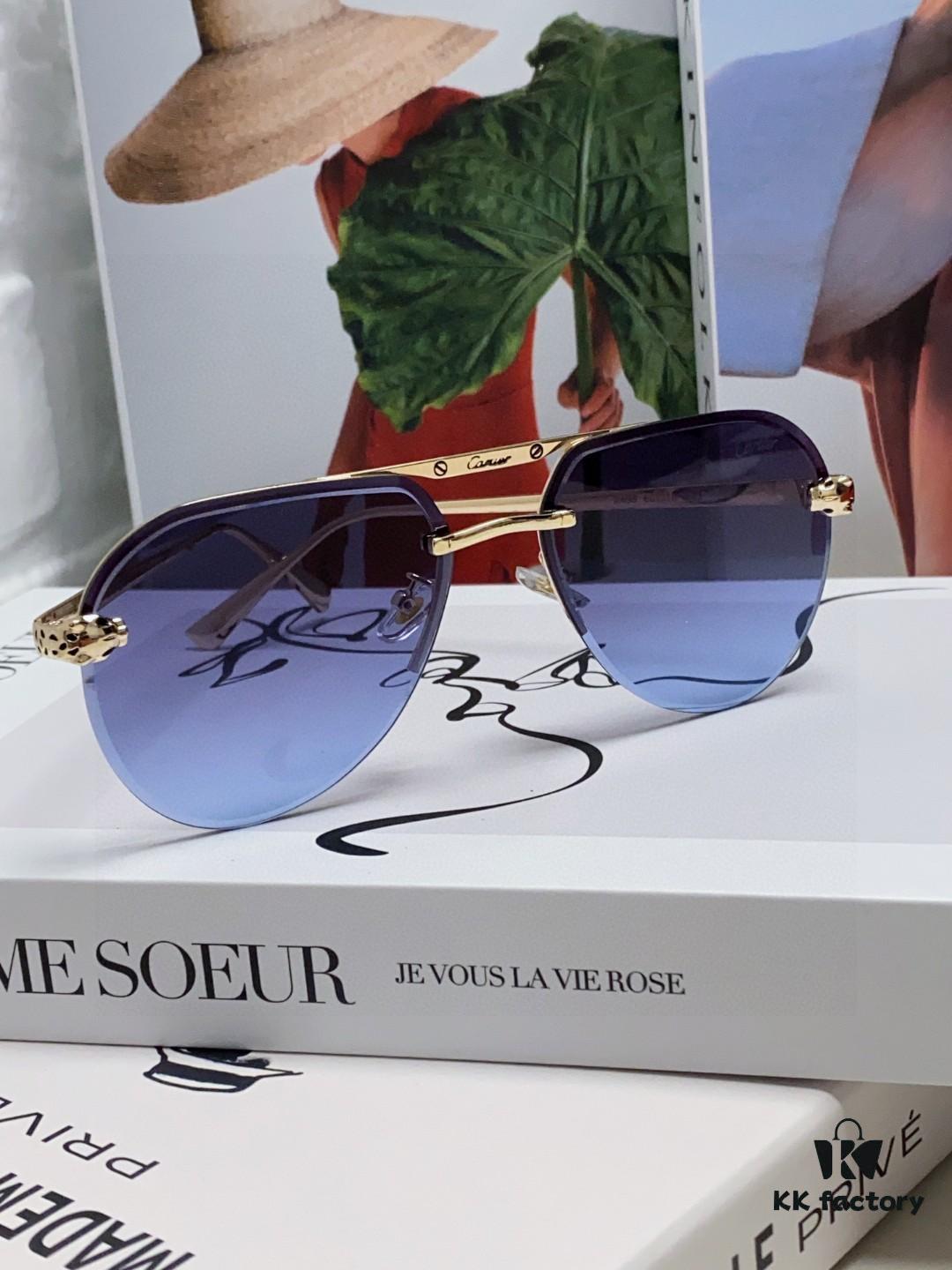 Cartier Unisex Round-Framed Sunglasses, New Lightweight Metal Sun Glasses for Men and Women, Fashionable and Elegant Driving Sunglasses