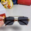 Cartier 2025 New Arrival Wooden Texture Panther Decorated Frameless Bar Square Sunglasses, Gradient Color Tinted Lens, Fashion Retro Street Style Sun Glasses