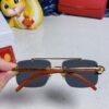 Cartier 2025 New Arrival Wooden Texture Panther Decorated Frameless Bar Square Sunglasses, Gradient Color Tinted Lens, Fashion Retro Street Style Sun Glasses