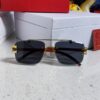 Cartier 2025 New Arrival Wooden Texture Panther Decorated Frameless Bar Square Sunglasses, Gradient Color Tinted Lens, Fashion Retro Street Style Sun Glasses