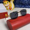 Cartier 2025 New Arrival Wooden Texture Panther Decorated Frameless Bar Square Sunglasses, Gradient Color Tinted Lens, Fashion Retro Street Style Sun Glasses
