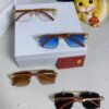 Cartier 2025 New Arrival Wooden Texture Panther Decorated Frameless Bar Square Sunglasses, Gradient Color Tinted Lens, Fashion Retro Street Style Sun Glasses