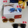 Cartier 2025 New Arrival Wooden Texture Panther Decorated Frameless Bar Square Sunglasses, Fashionable Retro Gradient Color Tinted Glasses for Street Photography