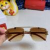 Cartier 2025 New Wooden Texture Panther Decorated Frameless Bar Square Sunglasses, Fashionable Retro Gradient Color Sunglasses for Street Snap
