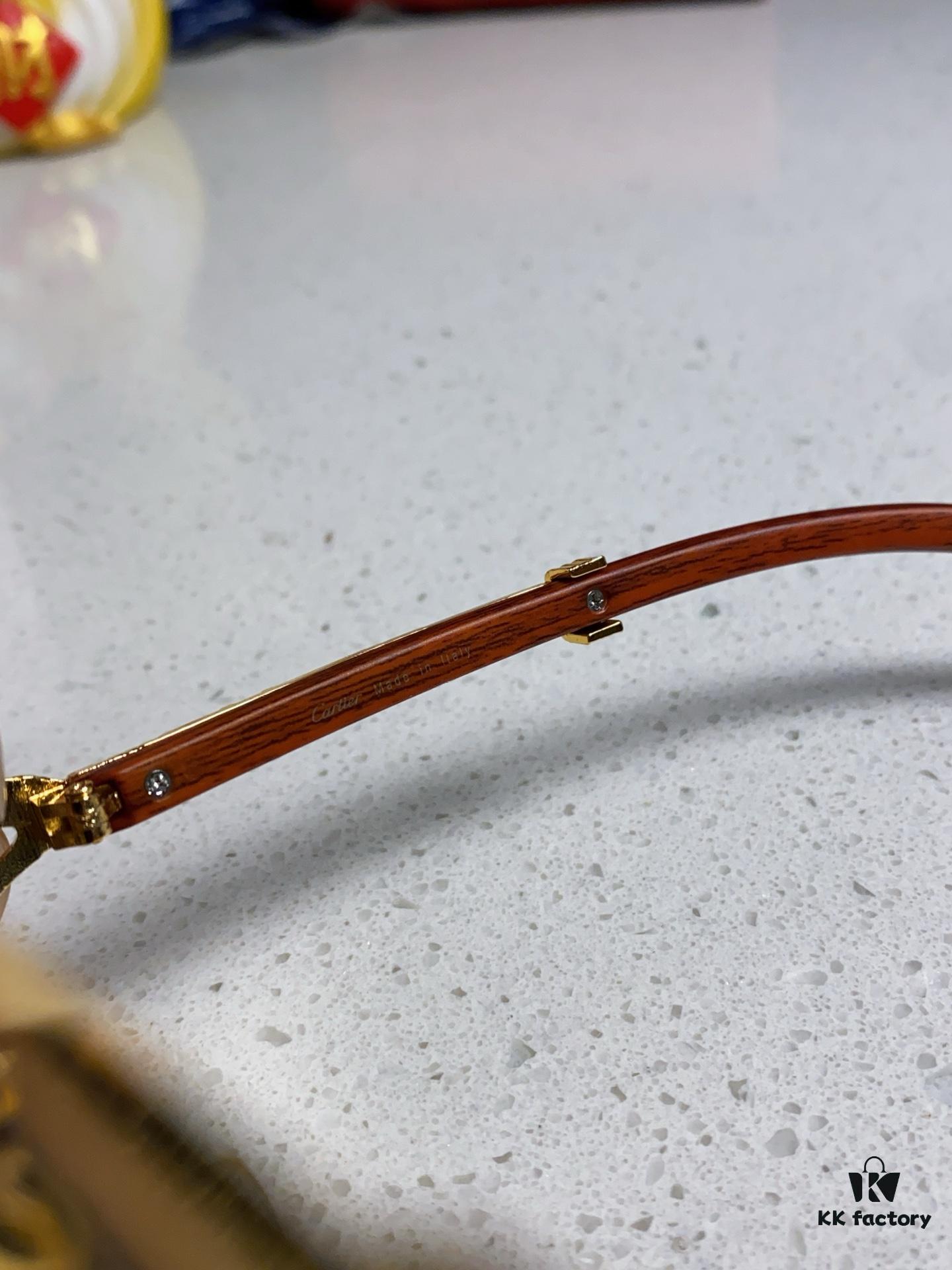 Cartier 2025 New Wooden Texture Panther Decorated Frameless Bar Square Sunglasses, Fashionable Retro Gradient Color Sunglasses for Street Snap