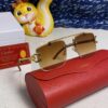 Cartier 2025 New Wooden Texture Panther Decorated Frameless Bar Square Sunglasses, Fashionable Retro Gradient Color Sunglasses for Street Snap