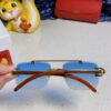 Cartier 2025 New Arrival Wooden Texture Panther Decorated Frameless Bar Square Sunglasses, Fashionable Retro Gradient Color Tinted Glasses for Street Photography