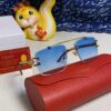 Cartier 2025 New Arrival Wooden Texture Panther Decorated Frameless Bar Square Sunglasses, Fashionable Retro Gradient Color Tinted Glasses for Street Photography