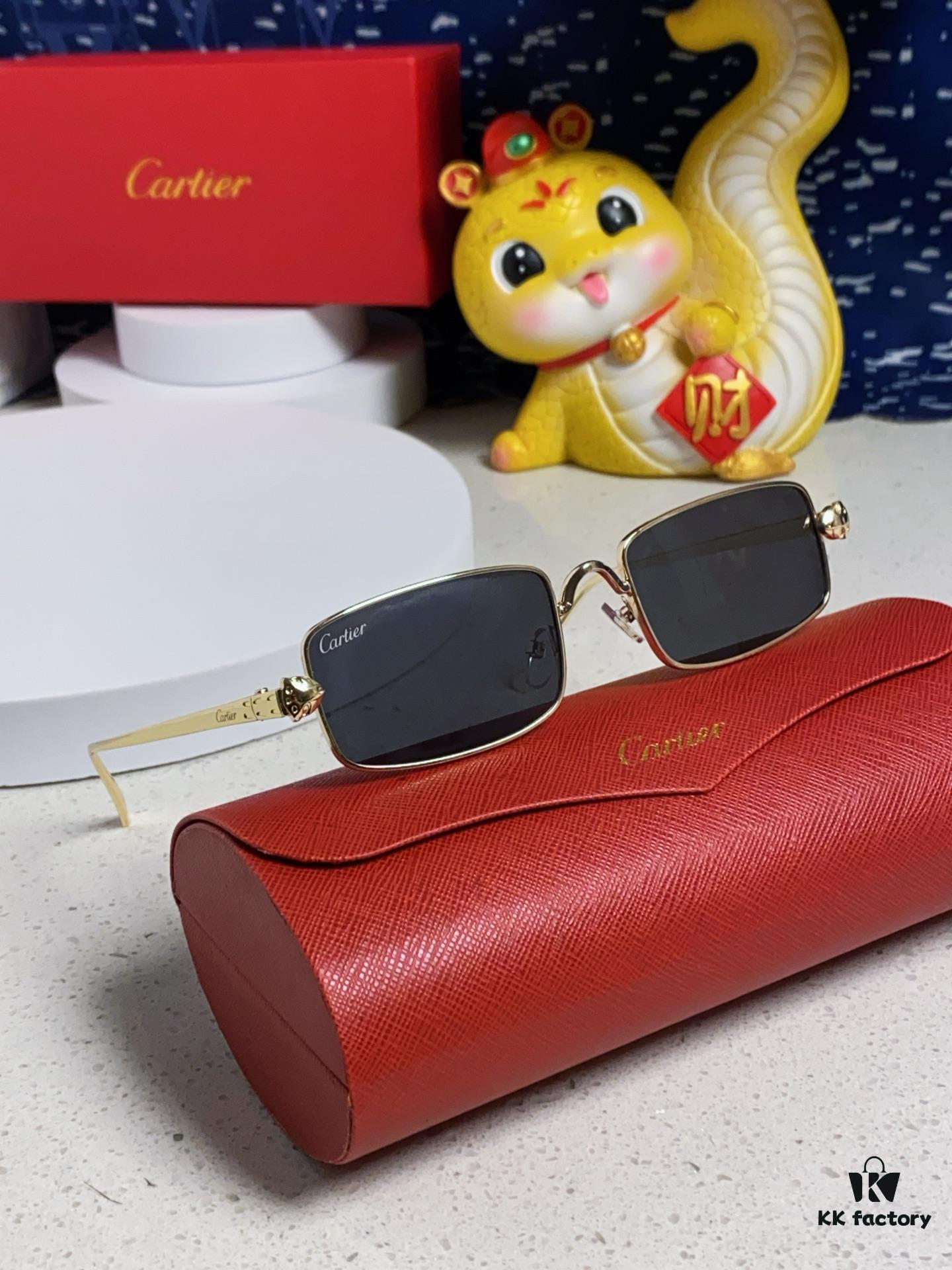 Cartier 2025 Newest Metal Square Sunglasses Unisex, European and American Retro Stylish Small Frame Leopard Design Fashion Sunglasses CT0473S