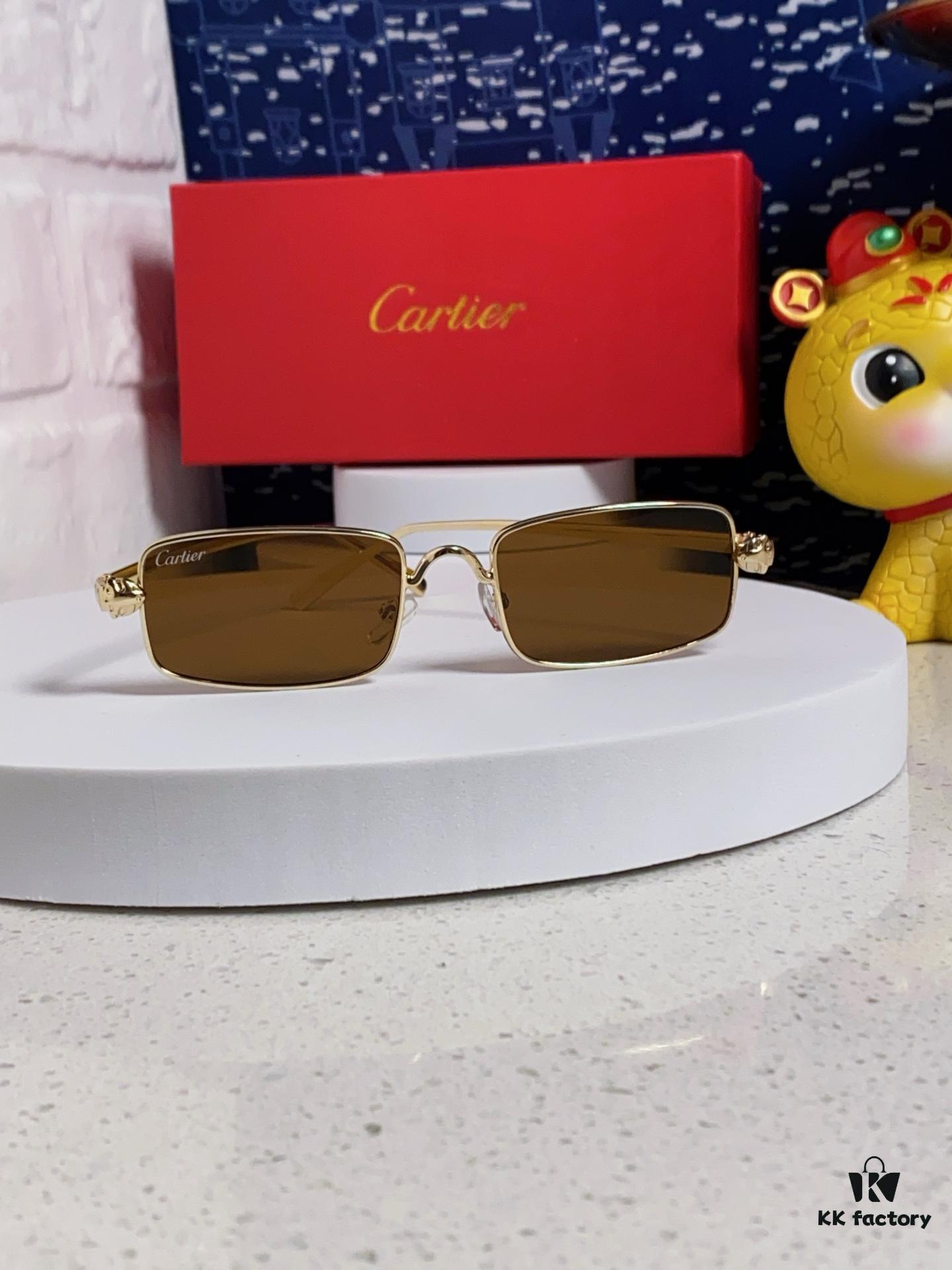 Cartier 2025 Newest Metal Square Sunglasses for Men, European and American Retro Trend Small Frame Leopard Design Unisex Sunglasses, Fashionable Online Celebrity Style Eyewear CT0473S
