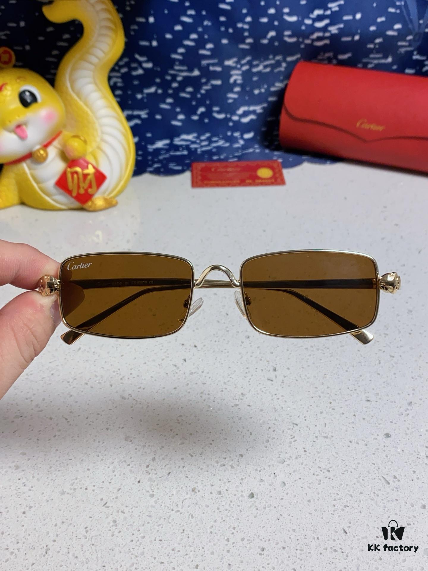 Cartier 2025 Newest Metal Square Sunglasses for Men, European and American Retro Trend Small Frame Leopard Design Unisex Sunglasses, Fashionable Online Celebrity Style Eyewear CT0473S