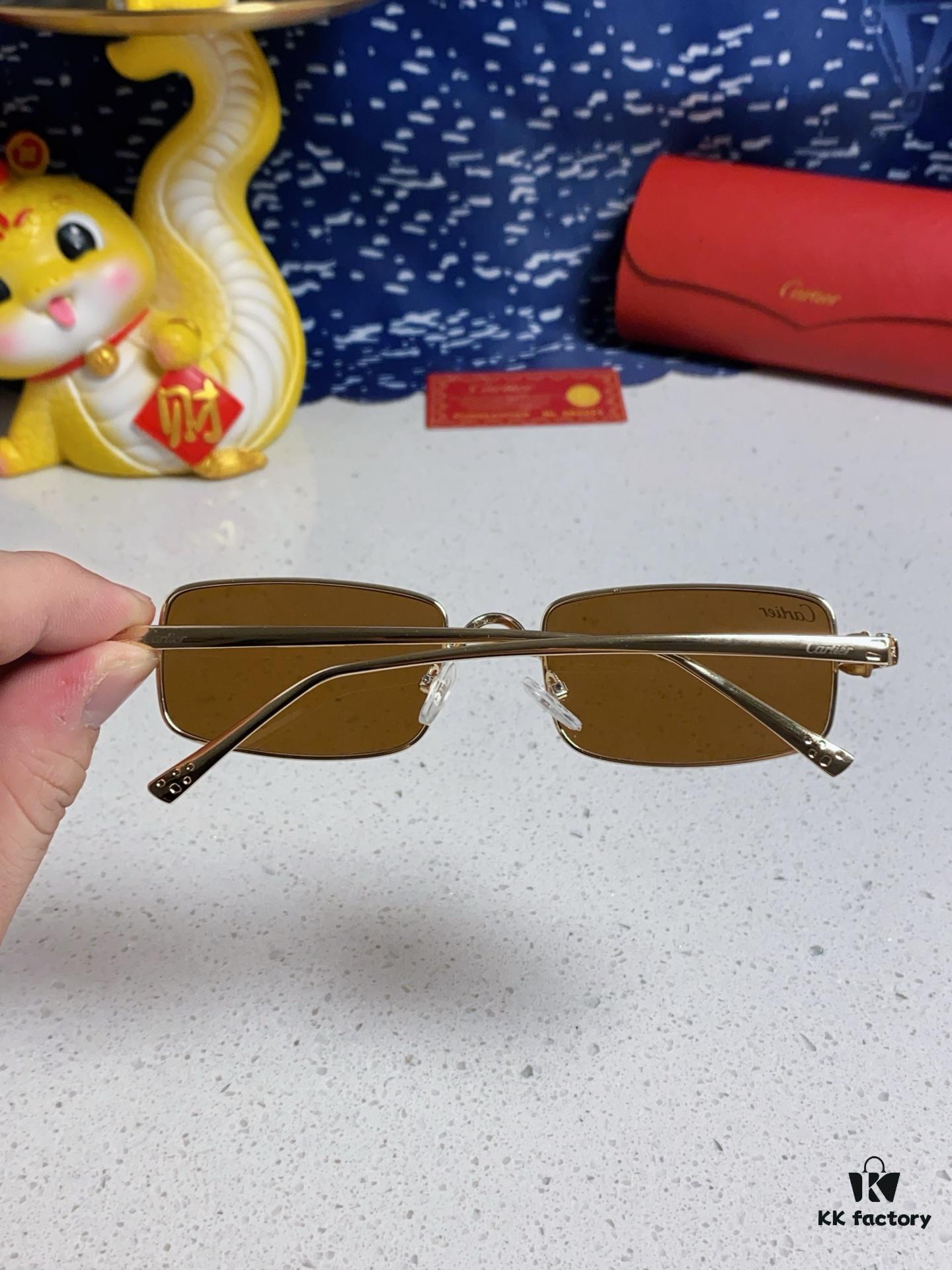 Cartier 2025 Newest Metal Square Sunglasses for Men, European and American Retro Trend Small Frame Leopard Design Unisex Sunglasses, Fashionable Online Celebrity Style Eyewear CT0473S