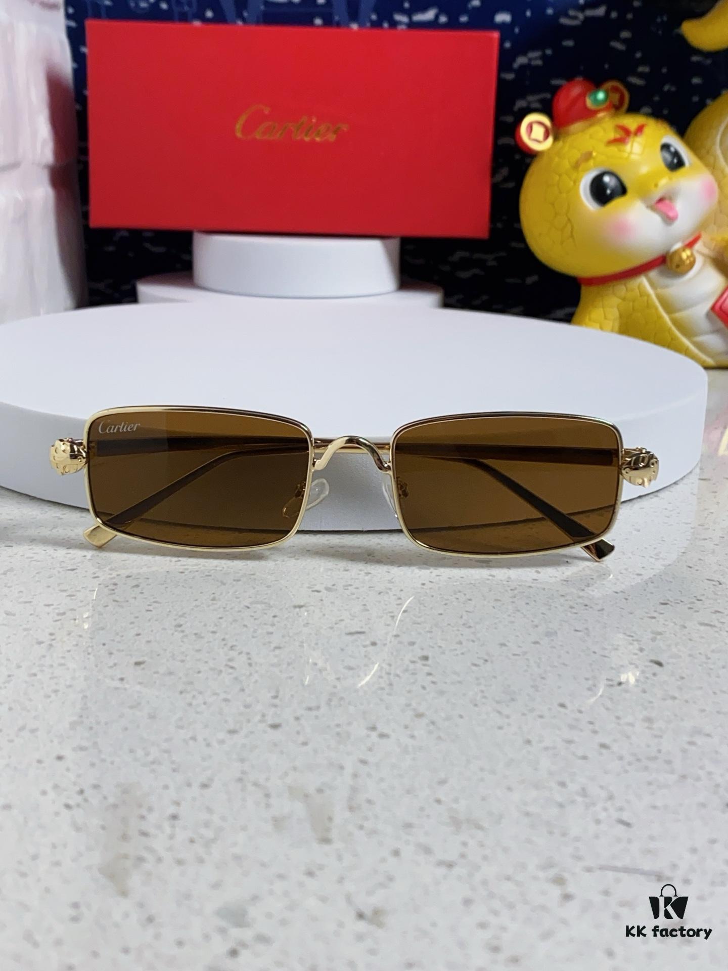 Cartier 2025 Newest Metal Square Sunglasses for Men, European and American Retro Trend Small Frame Leopard Design Unisex Sunglasses, Fashionable Online Celebrity Style Eyewear CT0473S