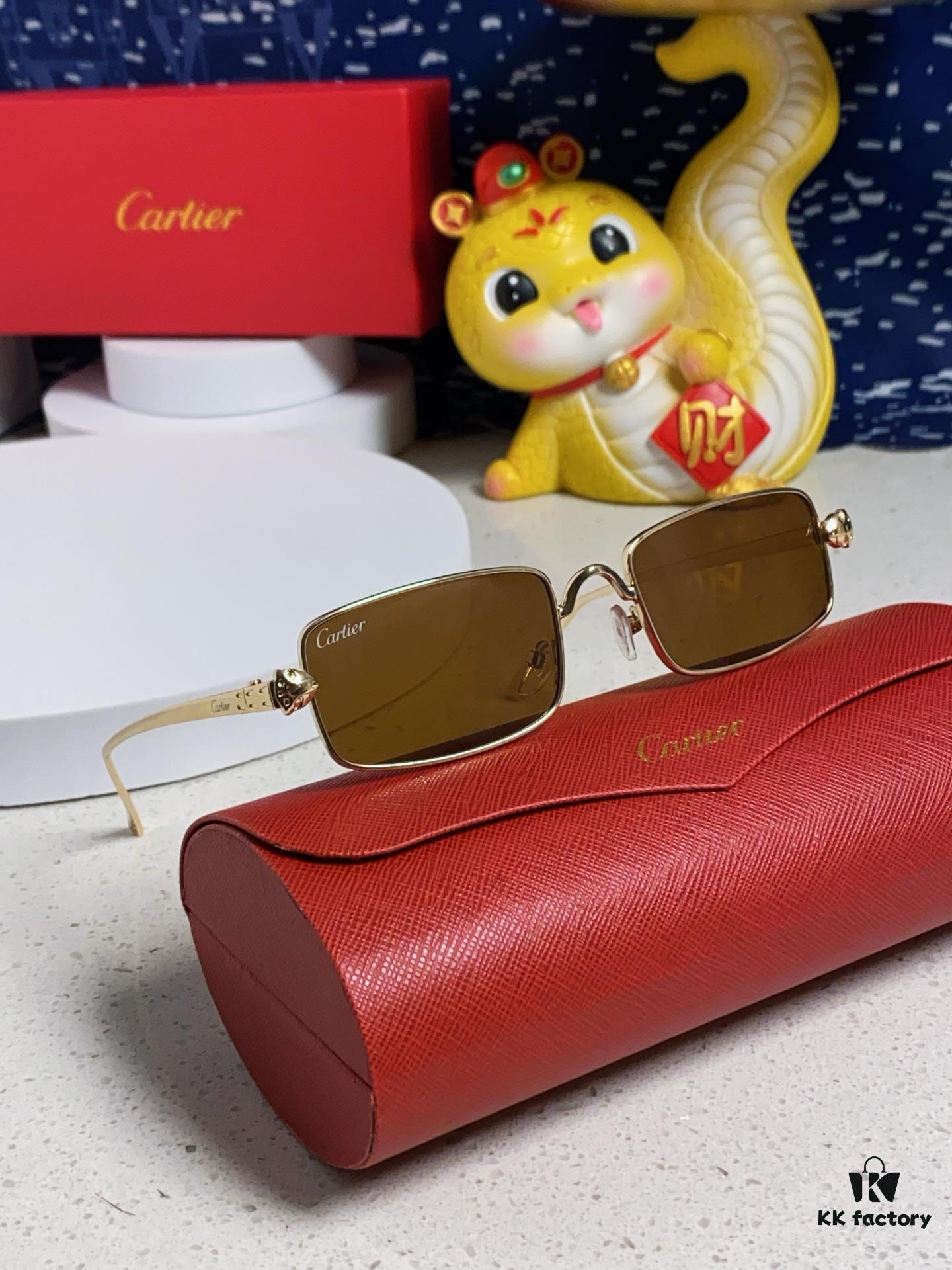 Cartier 2025 Newest Metal Square Sunglasses for Men, European and American Retro Trend Small Frame Leopard Design Unisex Sunglasses, Fashionable Online Celebrity Style Eyewear CT0473S