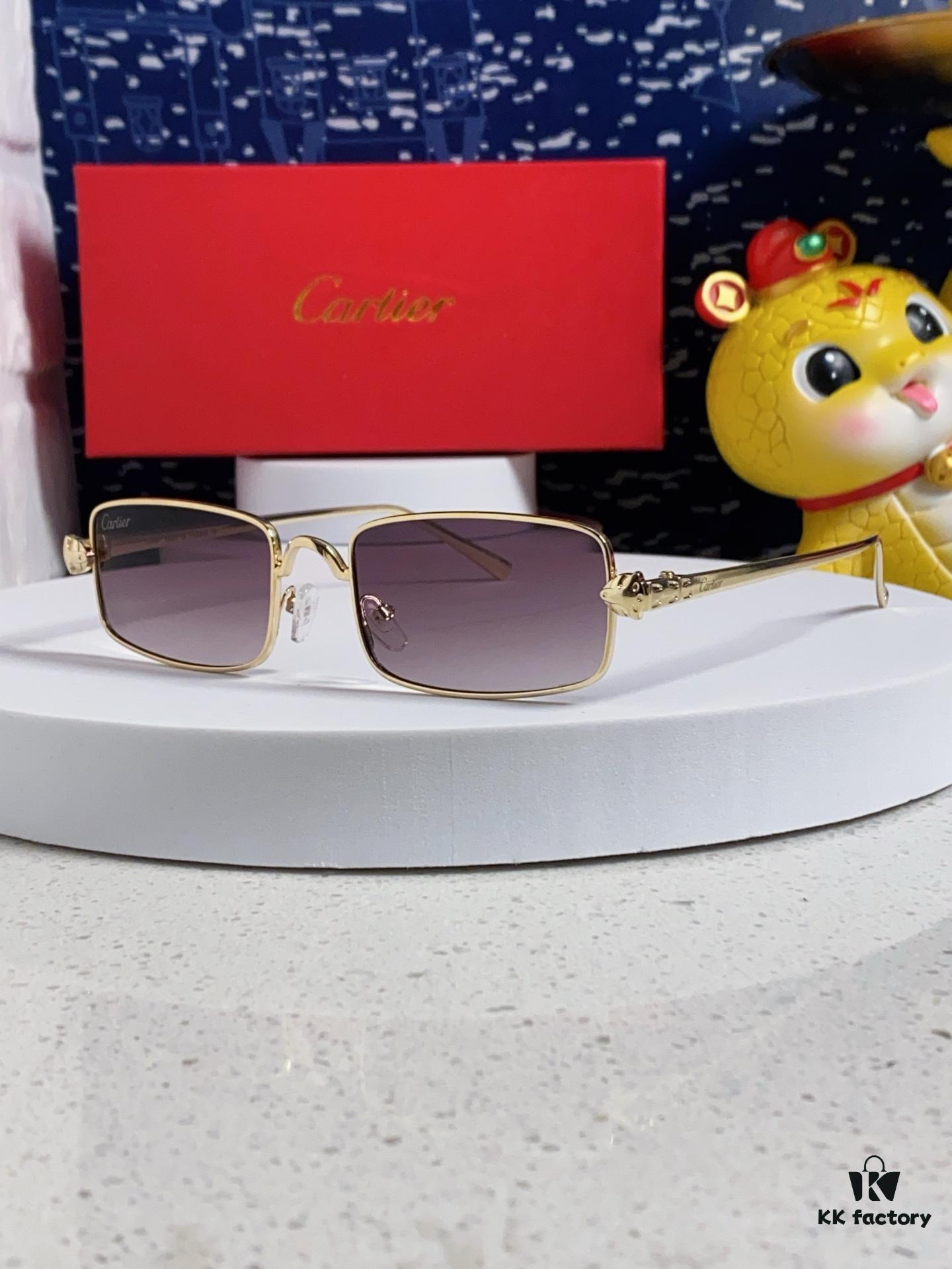 Cartier 2025 Newest Metal Square Sunglasses for Men, European and American Retro Trend Small Frame Leopard Design Fashion Sunglasses for Women, CT0473S