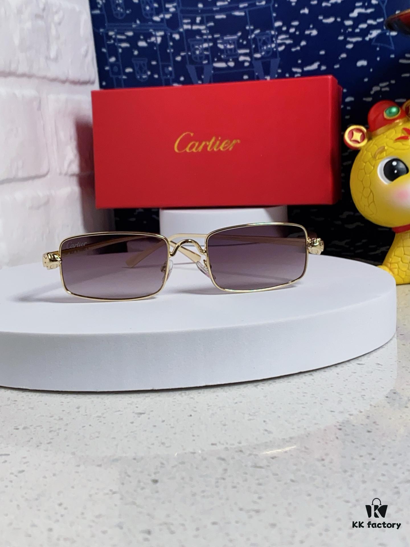 Cartier 2025 Newest Metal Square Sunglasses for Men, European and American Retro Trend Small Frame Leopard Design Fashion Sunglasses for Women, CT0473S