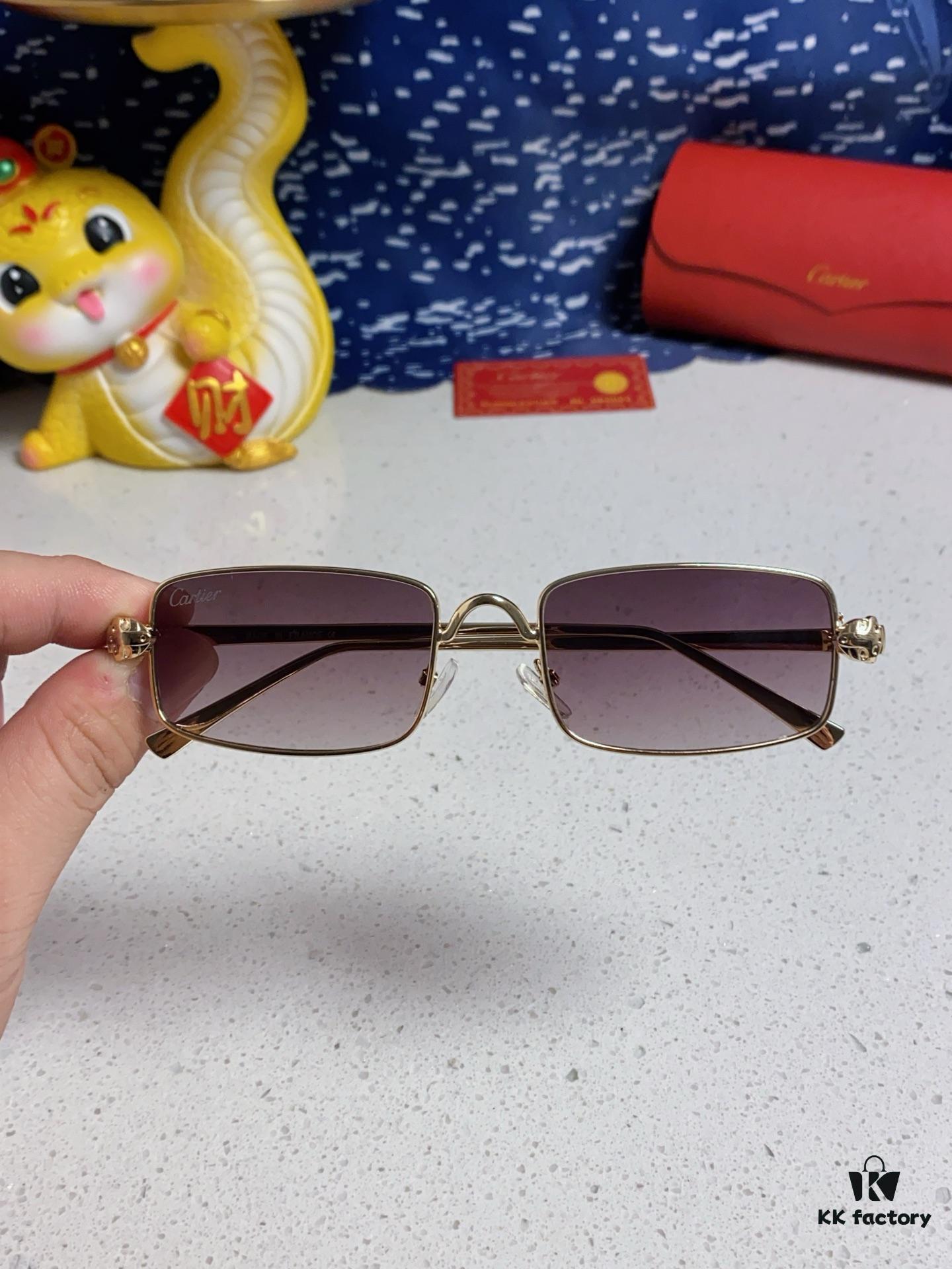 Cartier 2025 Newest Metal Square Sunglasses for Men, European and American Retro Trend Small Frame Leopard Design Fashion Sunglasses for Women, CT0473S