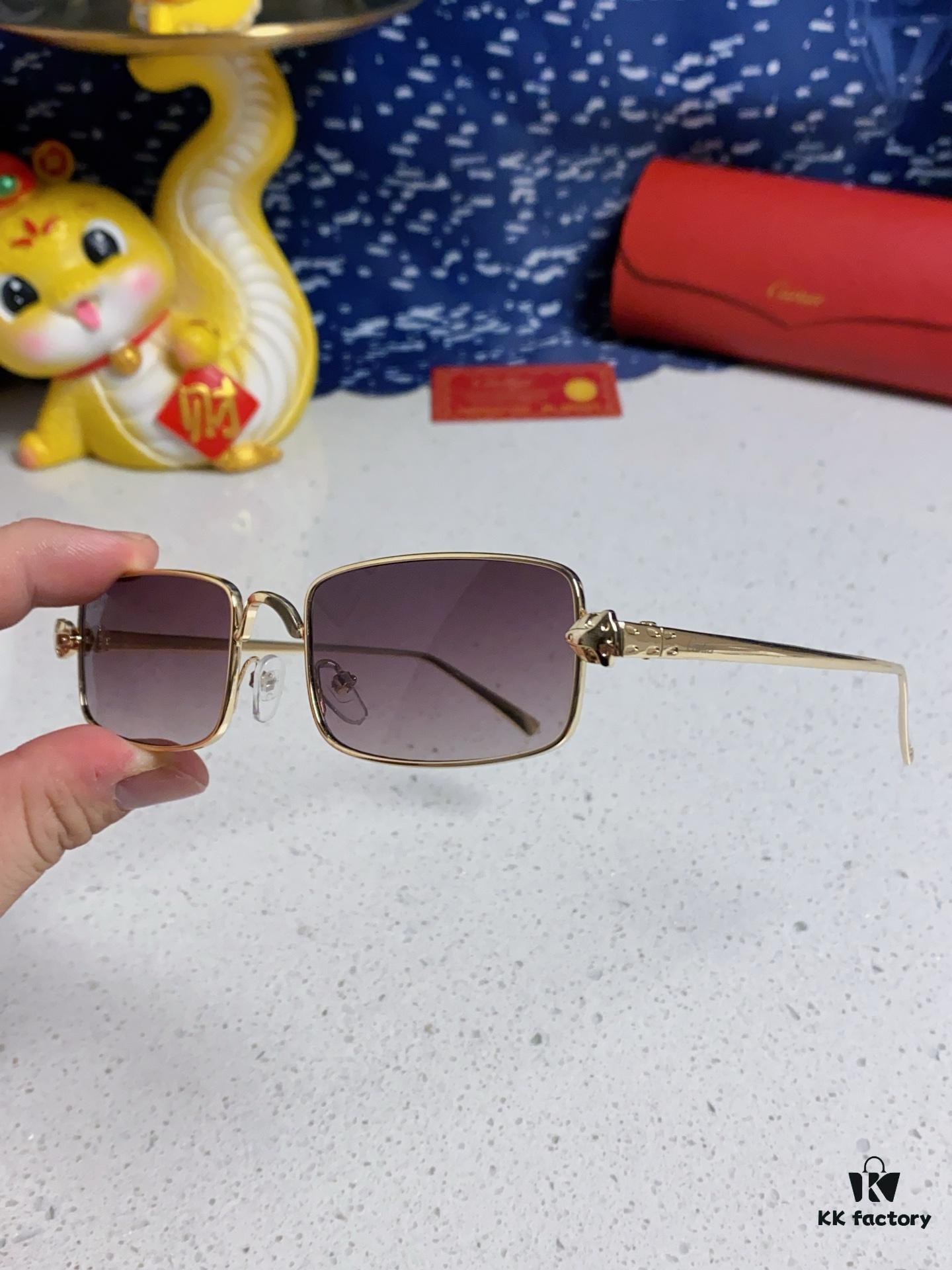 Cartier 2025 Newest Metal Square Sunglasses for Men, European and American Retro Trend Small Frame Leopard Design Fashion Sunglasses for Women, CT0473S