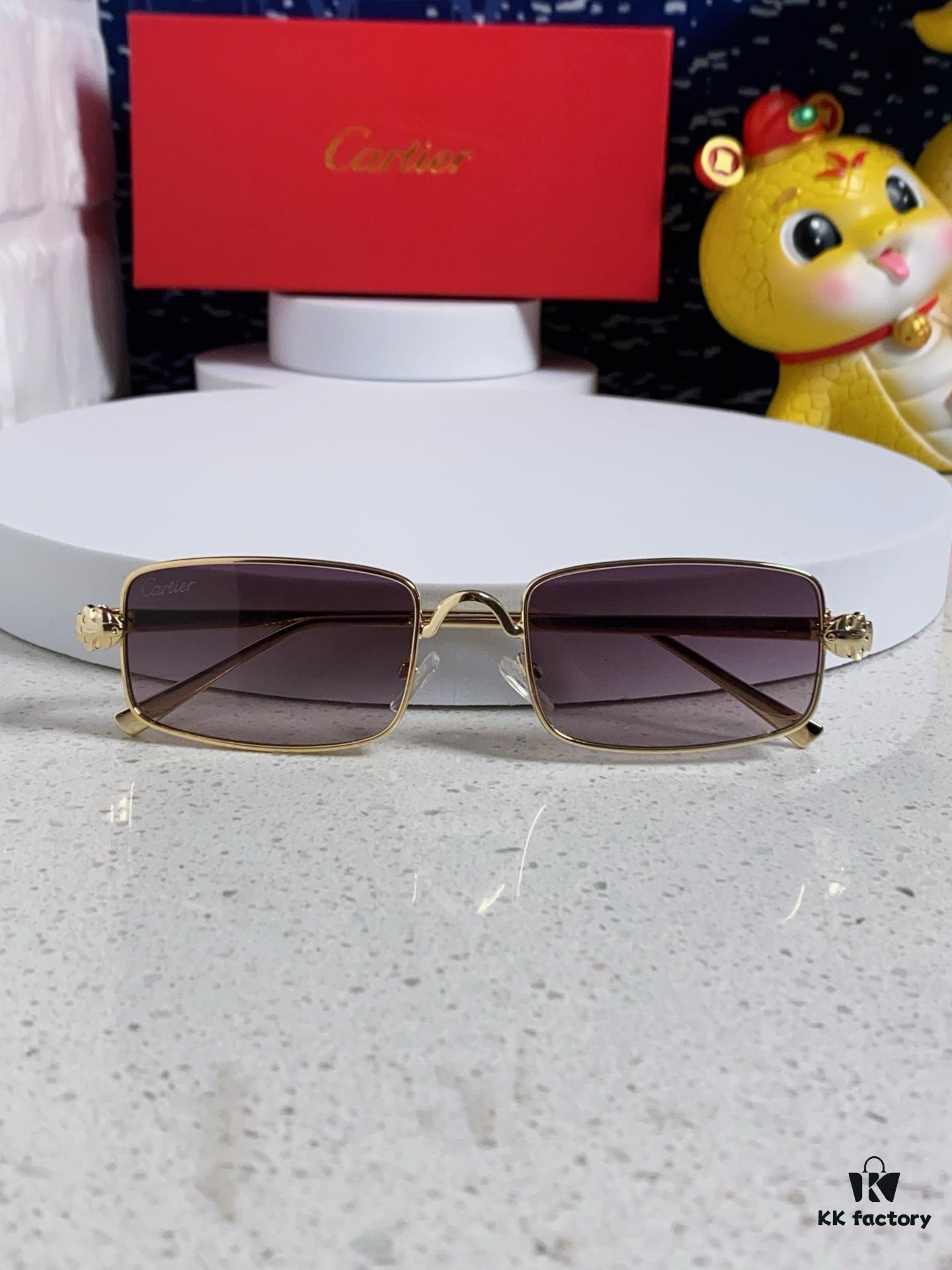 Cartier 2025 Newest Metal Square Sunglasses for Men, European and American Retro Trend Small Frame Leopard Design Fashion Sunglasses for Women, CT0473S