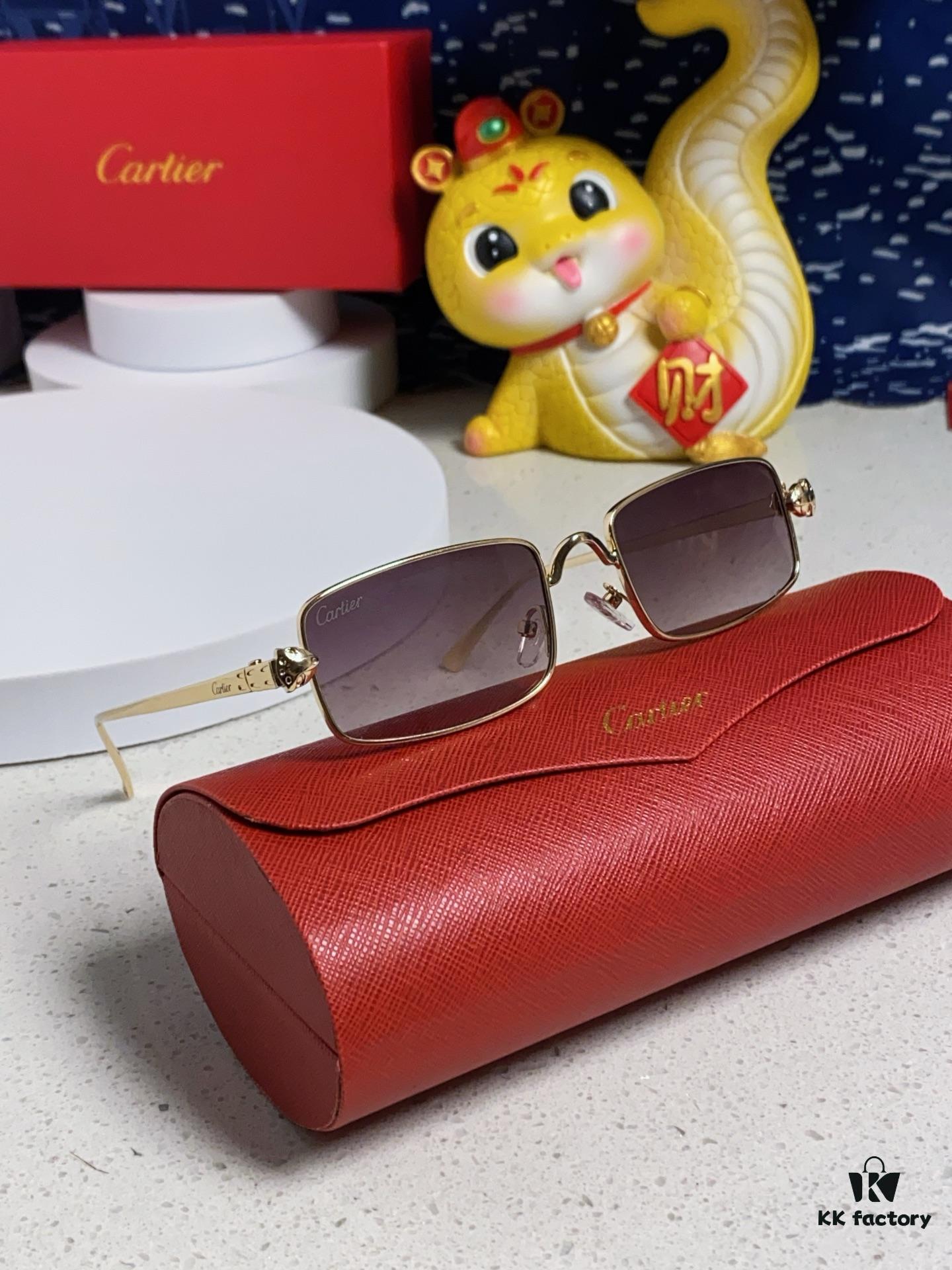 Cartier 2025 Newest Metal Square Sunglasses for Men, European and American Retro Trend Small Frame Leopard Design Fashion Sunglasses for Women, CT0473S