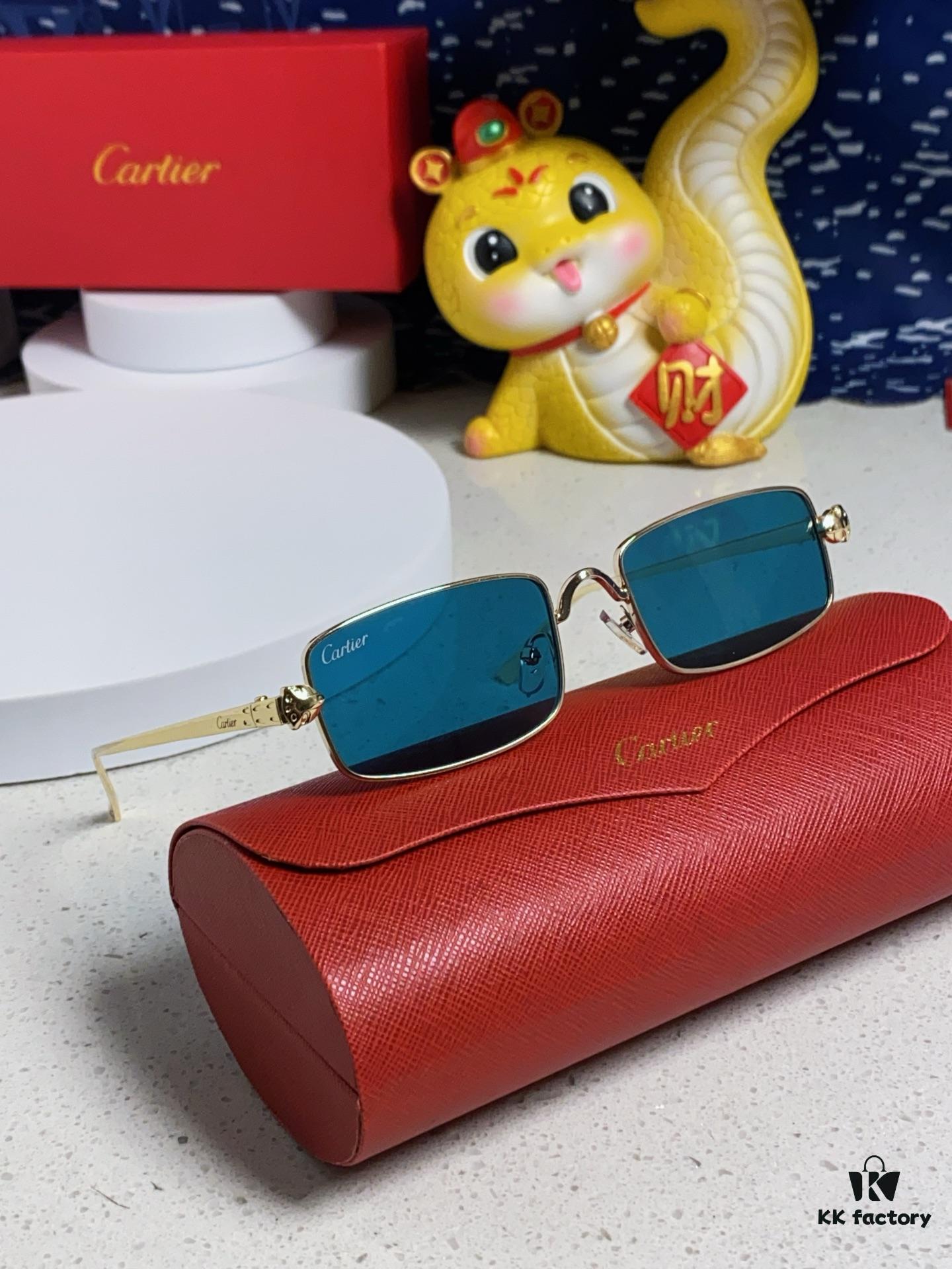 Cartier 2025 Newest Metal Square Sunglasses for Men and Women, European and American Retro Trend Small Frame Leopard Design Fashionable Eyewear CT0473S