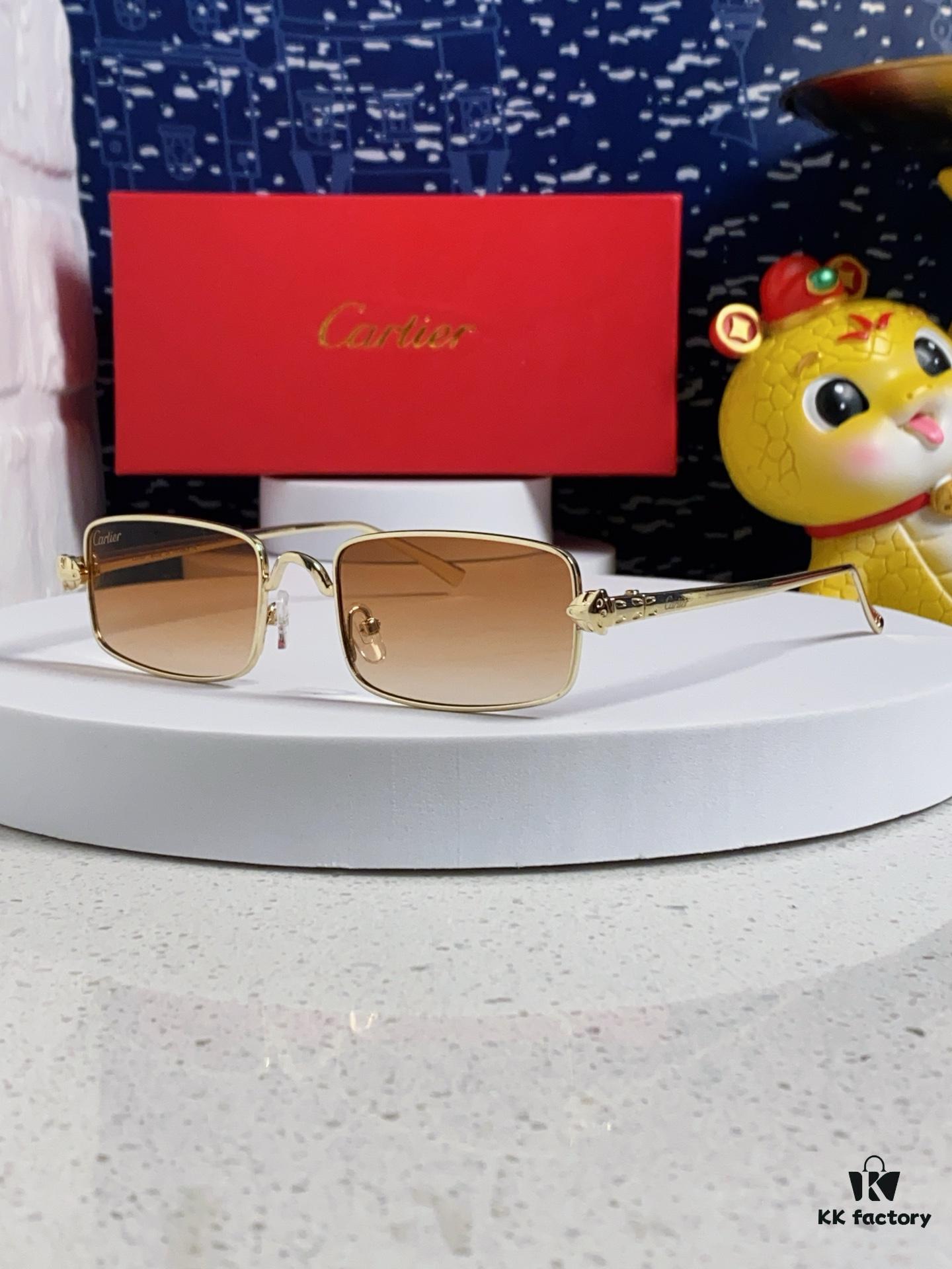 Cartier 2025 Latest Metal Square Sunglasses for Men, European and American Retro Trend Small Frame Leopard Design Unisex Fashion Sunglasses CT0473S