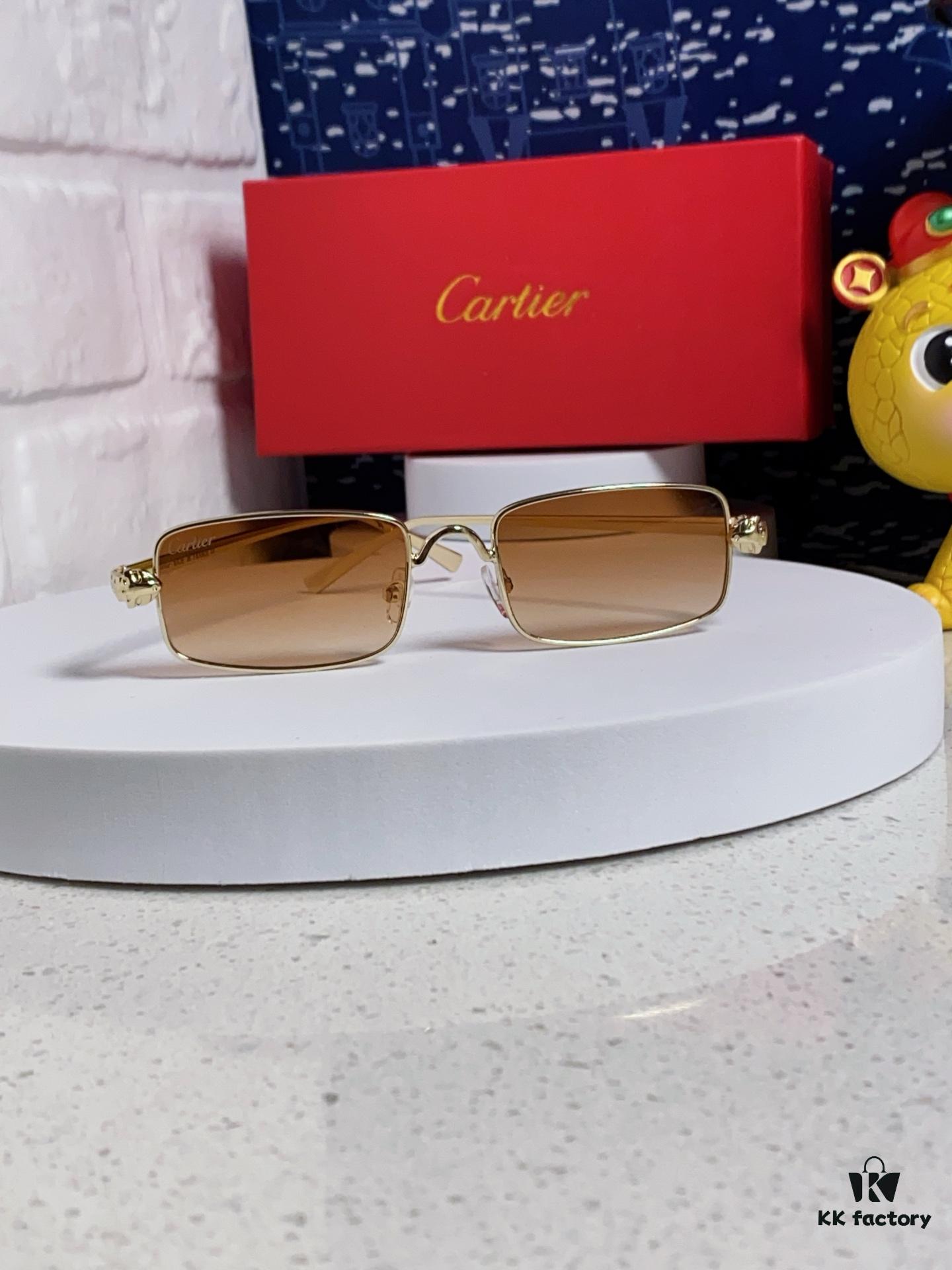 Cartier 2025 Latest Metal Square Sunglasses for Men, European and American Retro Trend Small Frame Leopard Design Unisex Fashion Sunglasses CT0473S