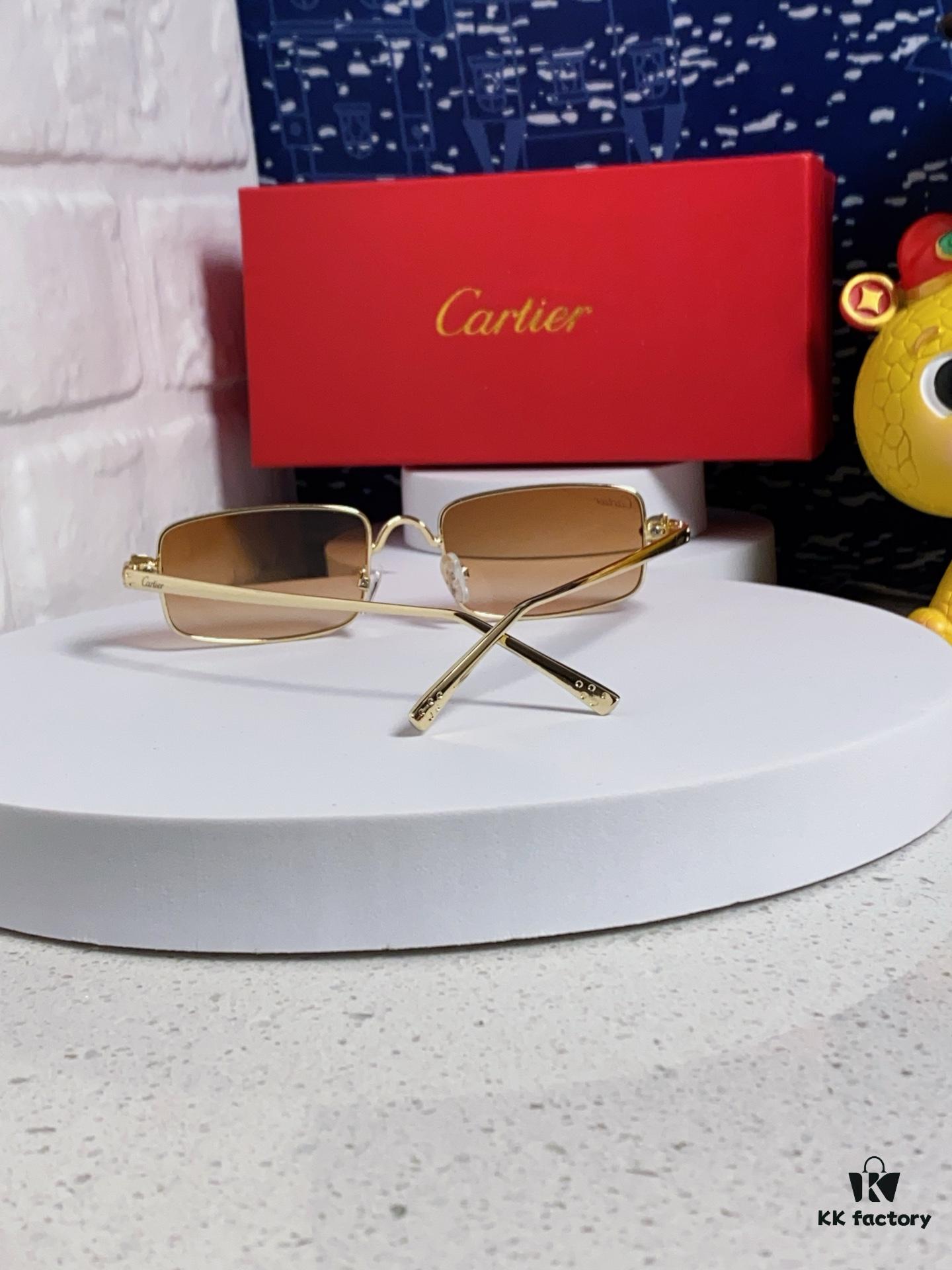 Cartier 2025 Latest Metal Square Sunglasses for Men, European and American Retro Trend Small Frame Leopard Design Unisex Fashion Sunglasses CT0473S