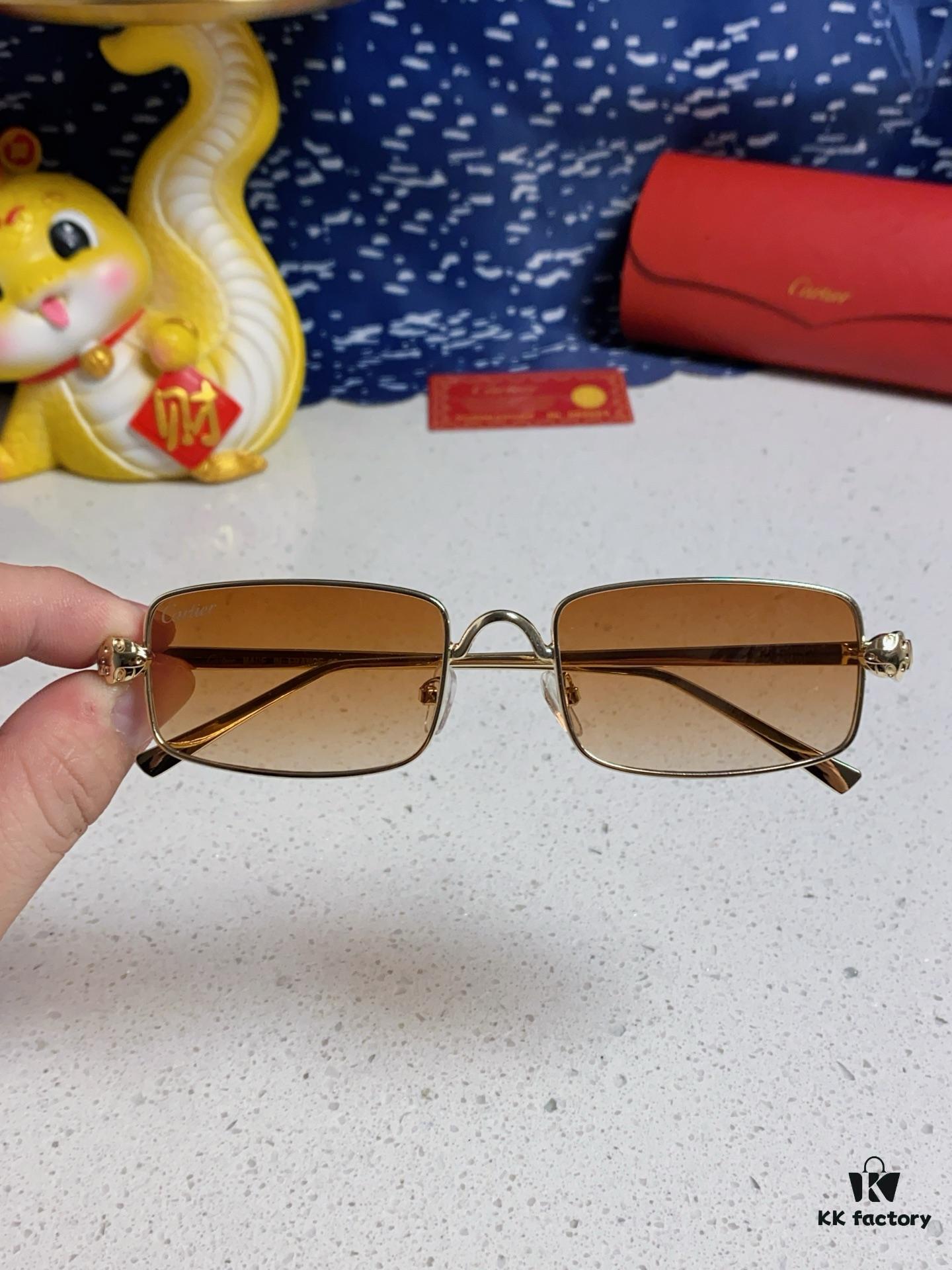 Cartier 2025 Latest Metal Square Sunglasses for Men, European and American Retro Trend Small Frame Leopard Design Unisex Fashion Sunglasses CT0473S