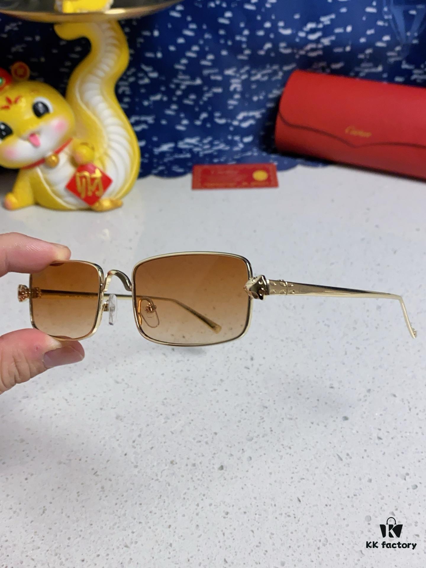 Cartier 2025 Latest Metal Square Sunglasses for Men, European and American Retro Trend Small Frame Leopard Design Unisex Fashion Sunglasses CT0473S