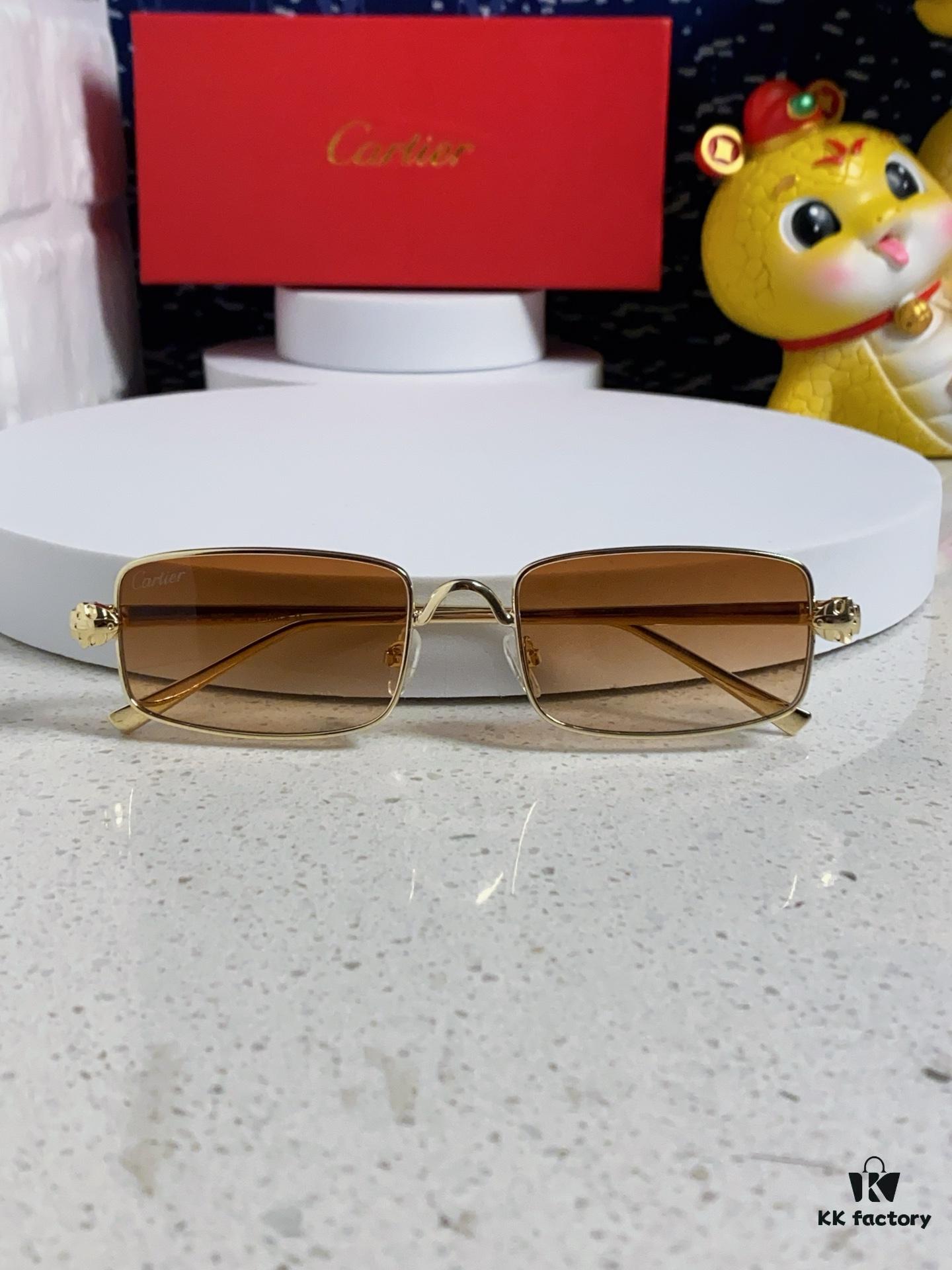 Cartier 2025 Latest Metal Square Sunglasses for Men, European and American Retro Trend Small Frame Leopard Design Unisex Fashion Sunglasses CT0473S