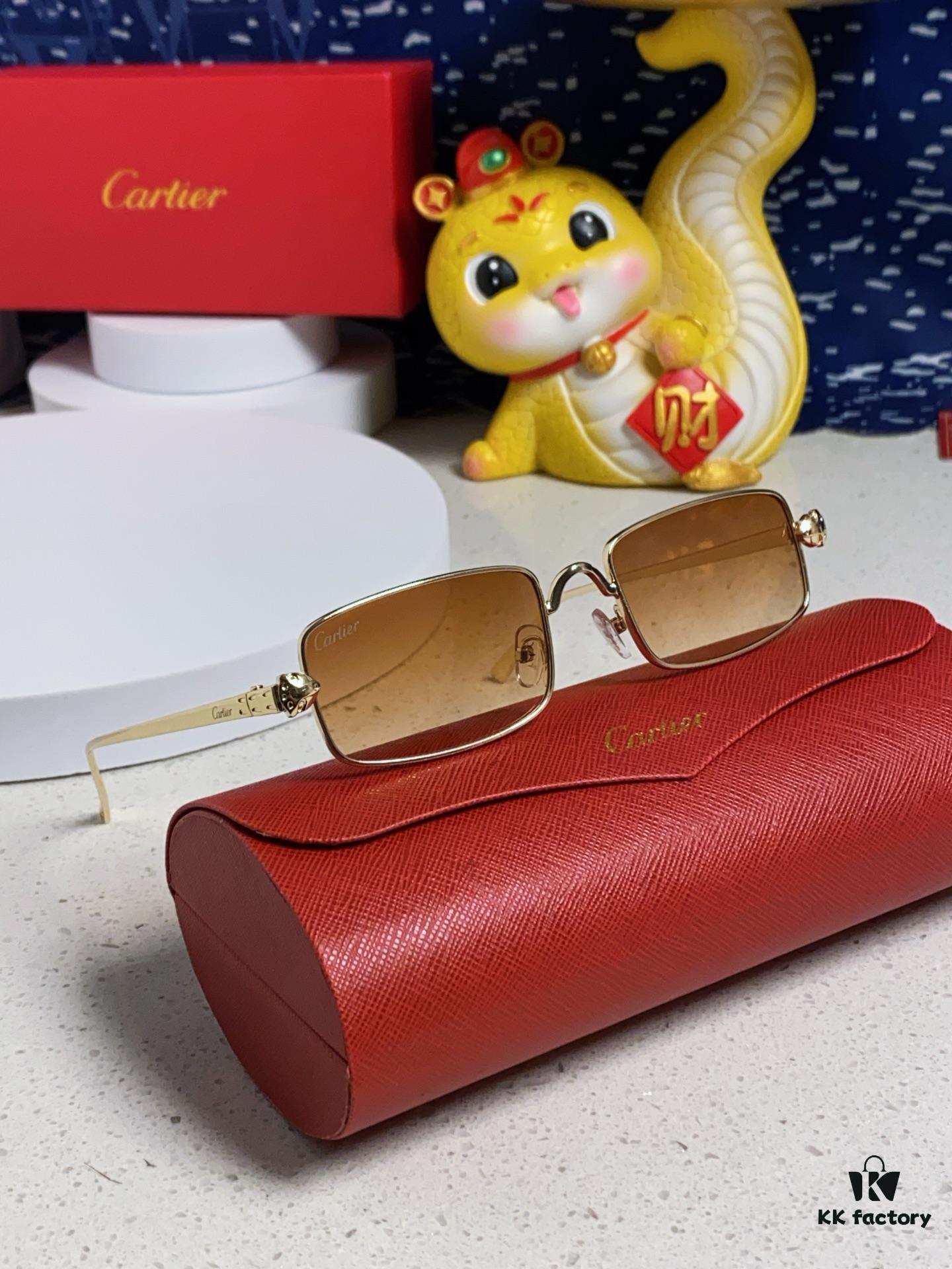 Cartier 2025 Latest Metal Square Sunglasses for Men, European and American Retro Trend Small Frame Leopard Design Unisex Fashion Sunglasses CT0473S