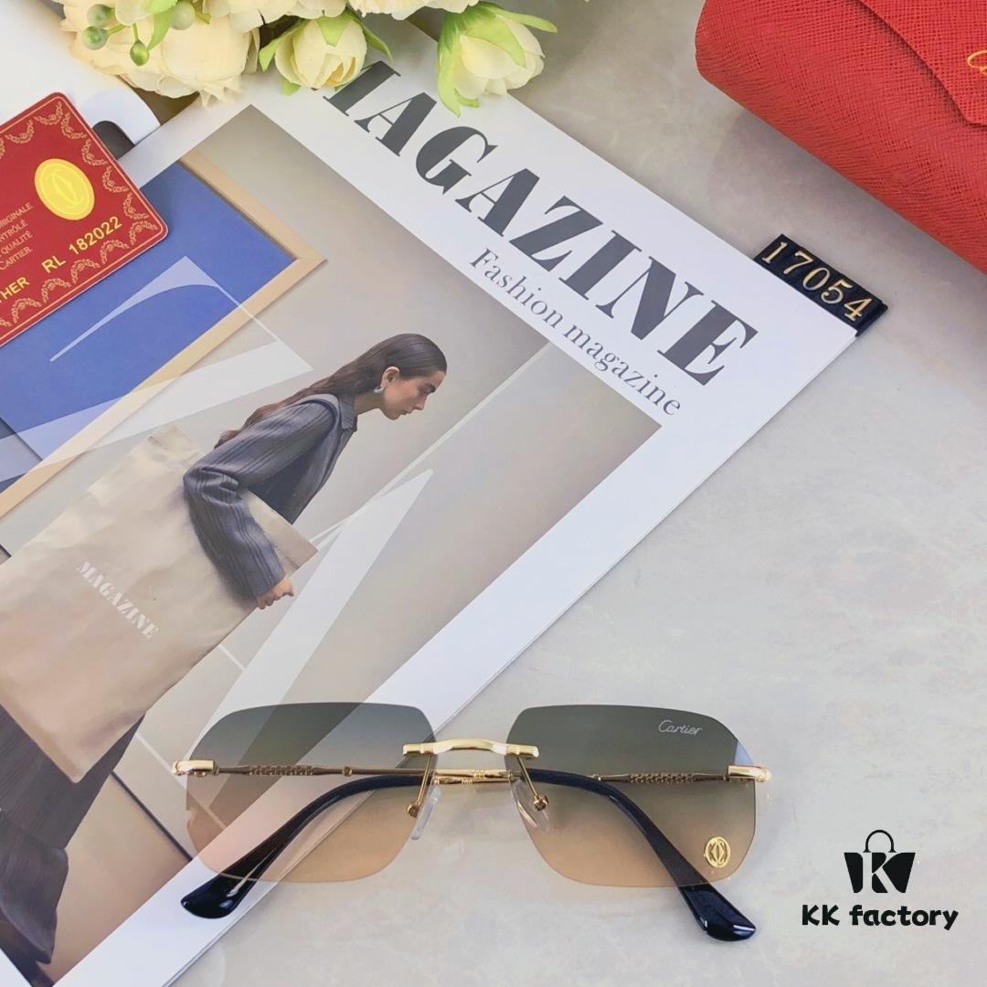 Cartier European and American Style Square Frameless Cut-edge Sunglasses for Women, Fashionable and Elegant Street Snap Slimming Minimalist Sunglasses