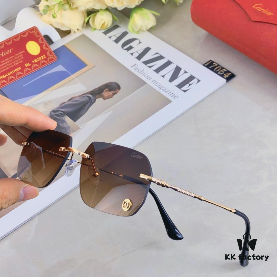 Cartier European and American Style Square Frameless Cut-edge Sunglasses for Women, Fashionable and Elegant Street Snap Slimming Minimalist Sunglasses