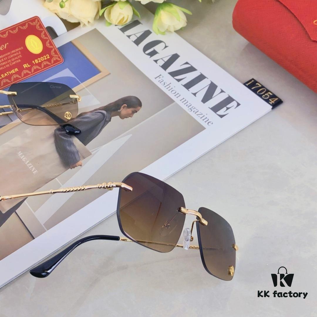 Cartier European and American Style Square Frameless Cut-edge Sunglasses for Women, Fashionable and Elegant Street Snap Slimming Minimalist Sunglasses