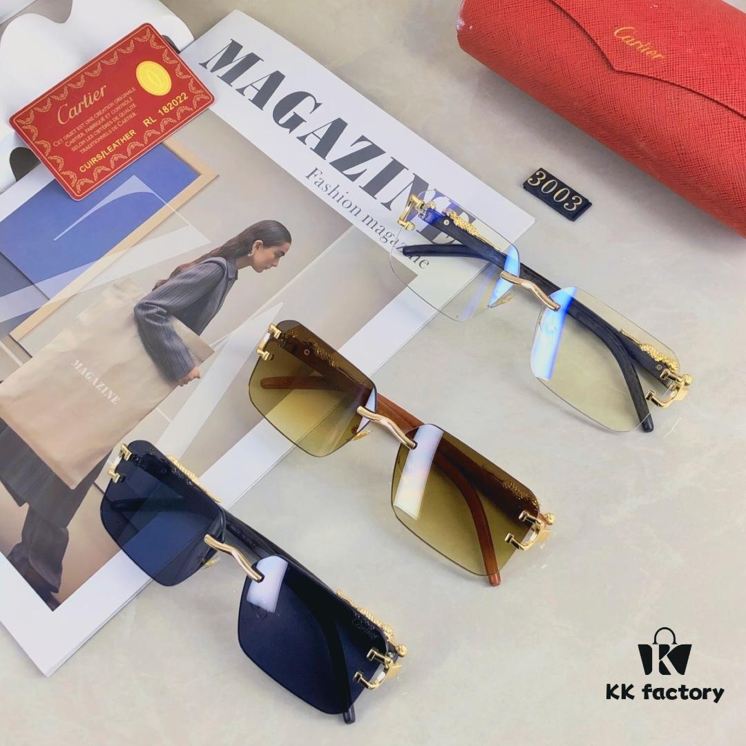 Cartier New Frameless Sunglasses with Cut-edge Design, Leopard-pattern Temples, UV Protection, Stylish Sun Glasses