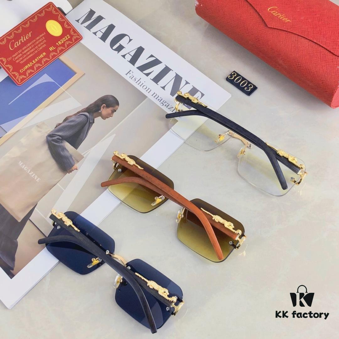 Cartier New Frameless Sunglasses with Cut-edge Design, Leopard-pattern Temples, UV Protection, Stylish Sun Glasses