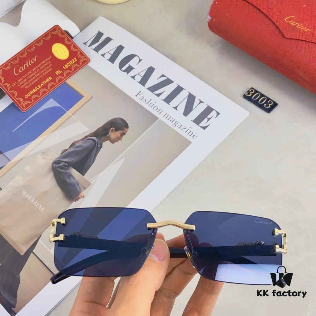 Cartier New Frameless Sunglasses with Cut-edge Design, Leopard-pattern Temples, UV Protection, Stylish Sun Glasses