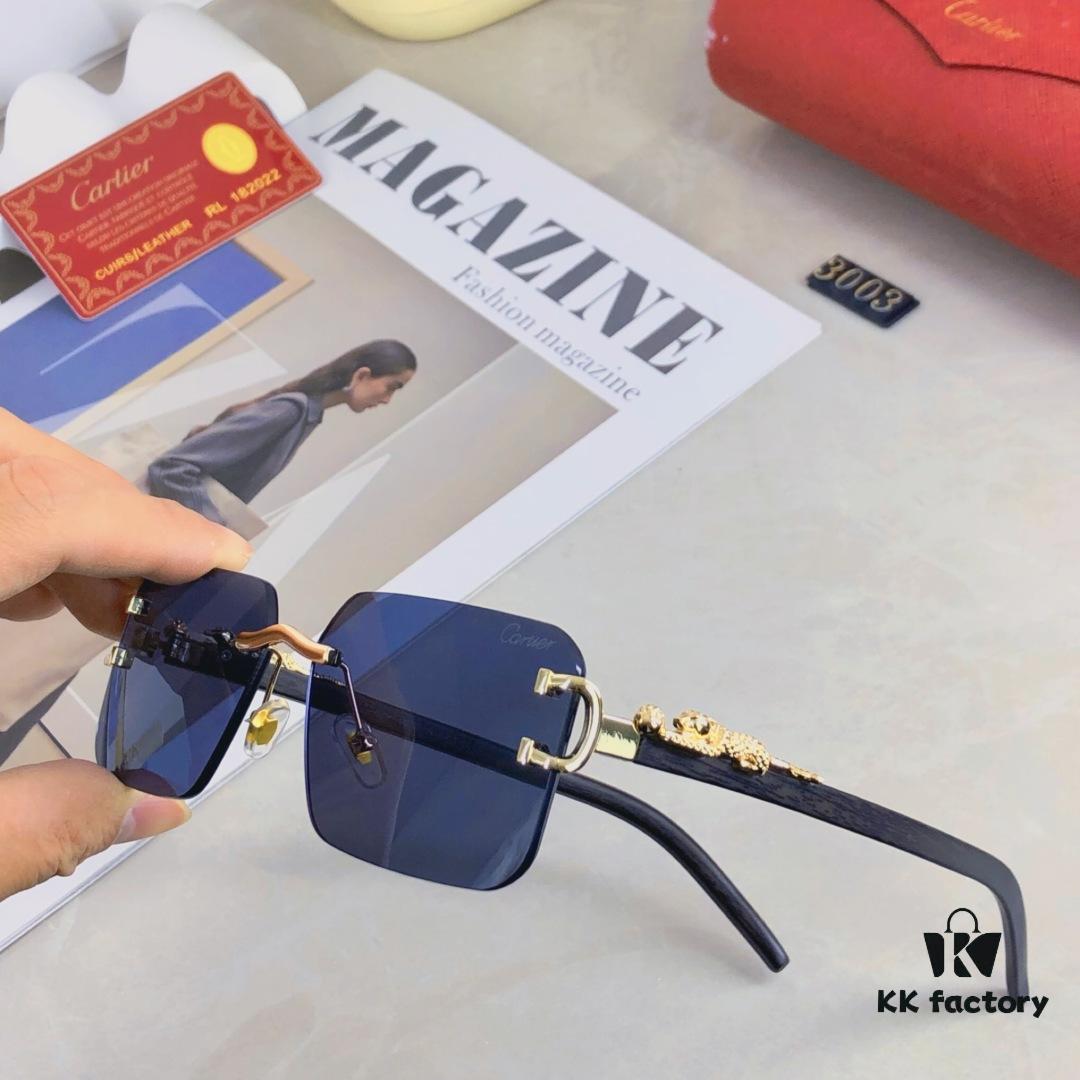 Cartier New Frameless Sunglasses with Cut-edge Design, Leopard-pattern Temples, UV Protection, Stylish Sun Glasses