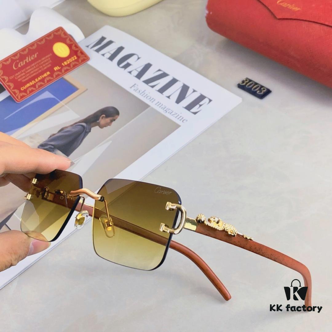 Cartier New Frameless Sunglasses with Cut-edge Design, Leopard-pattern Temples, UV Protection, Stylish Sun Glasses