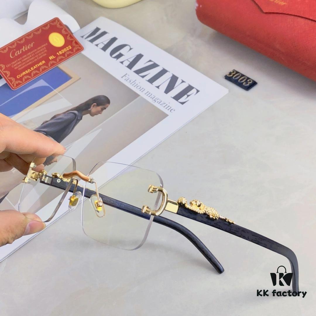 Cartier New Frameless Sunglasses with Cut-edge Design, Leopard-pattern Temples, UV Protection, Stylish Sun Glasses