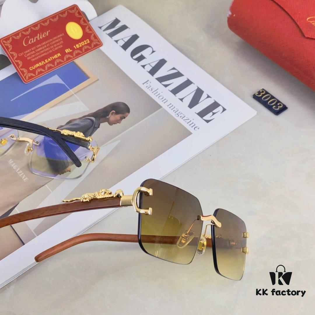 Cartier New Frameless Sunglasses with Cut-edge Design, Leopard-pattern Temples, UV Protection, Stylish Sun Glasses