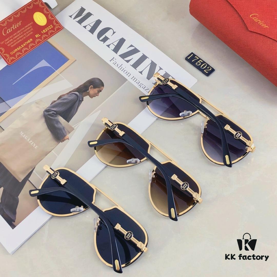 Cartier New Retro Fashion Metal Sunglasses Half-Rim Double Bridge Unisex Aviator Shades