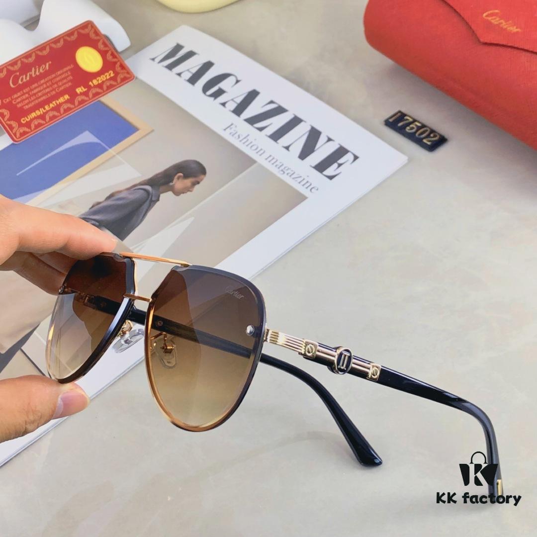 Cartier New Retro Fashion Metal Sunglasses Half-Rim Double Bridge Unisex Aviator Shades