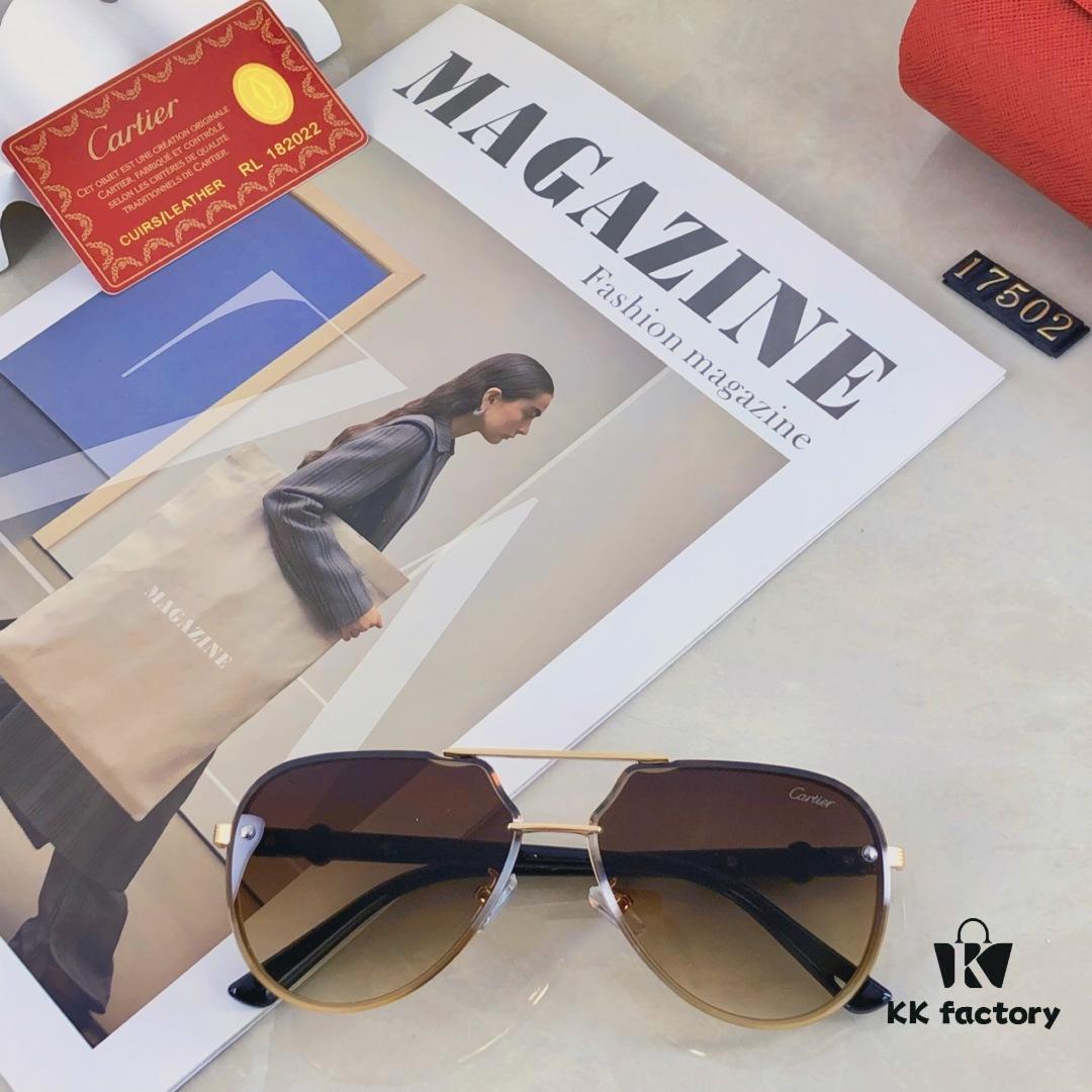 Cartier New Retro Fashion Metal Sunglasses Half-Rim Double Bridge Unisex Aviator Shades