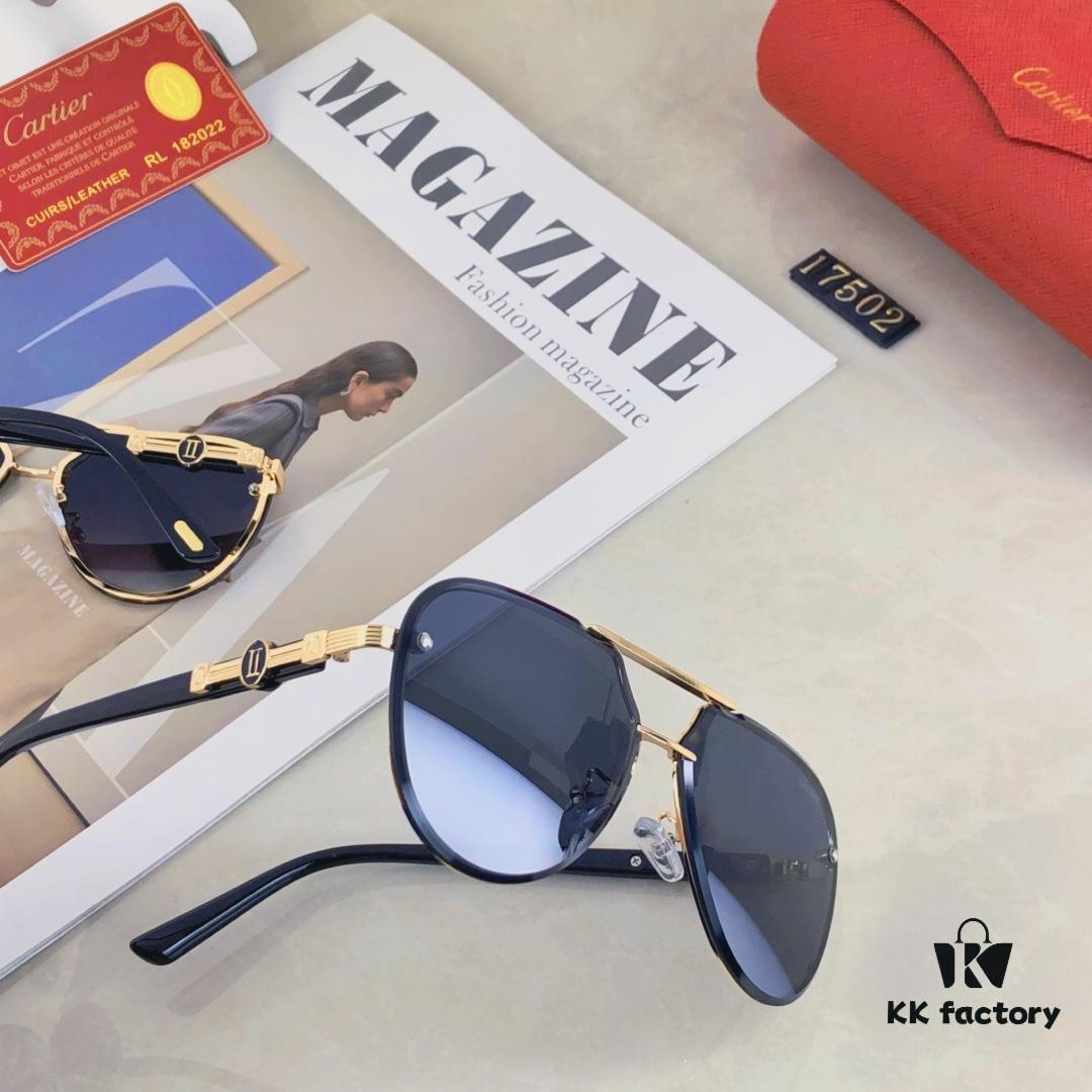 Cartier New Retro Fashion Metal Sunglasses Half-Rim Double Bridge Unisex Aviator Shades