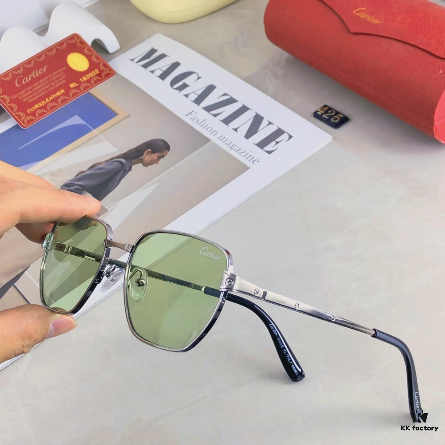 Cartier Celebrity Favorite Green Lens Sunglasses for Men, Fashion Avocado Green Sun Glasses