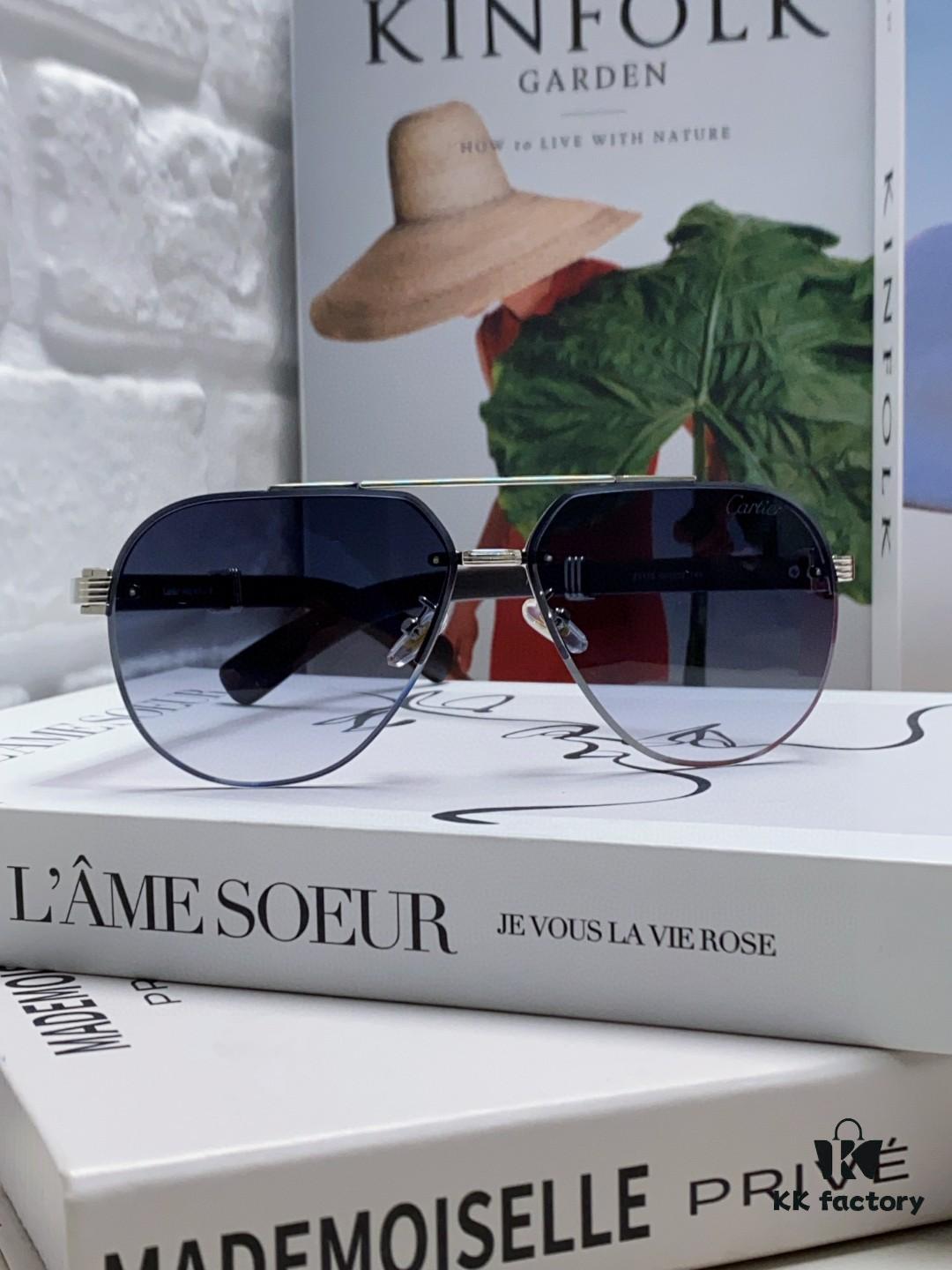 Cartier 2024 Retro Double-Bridge Prescription Sunglasses with UV Protection, Oversized Frame for Men, Driving Sunglasses